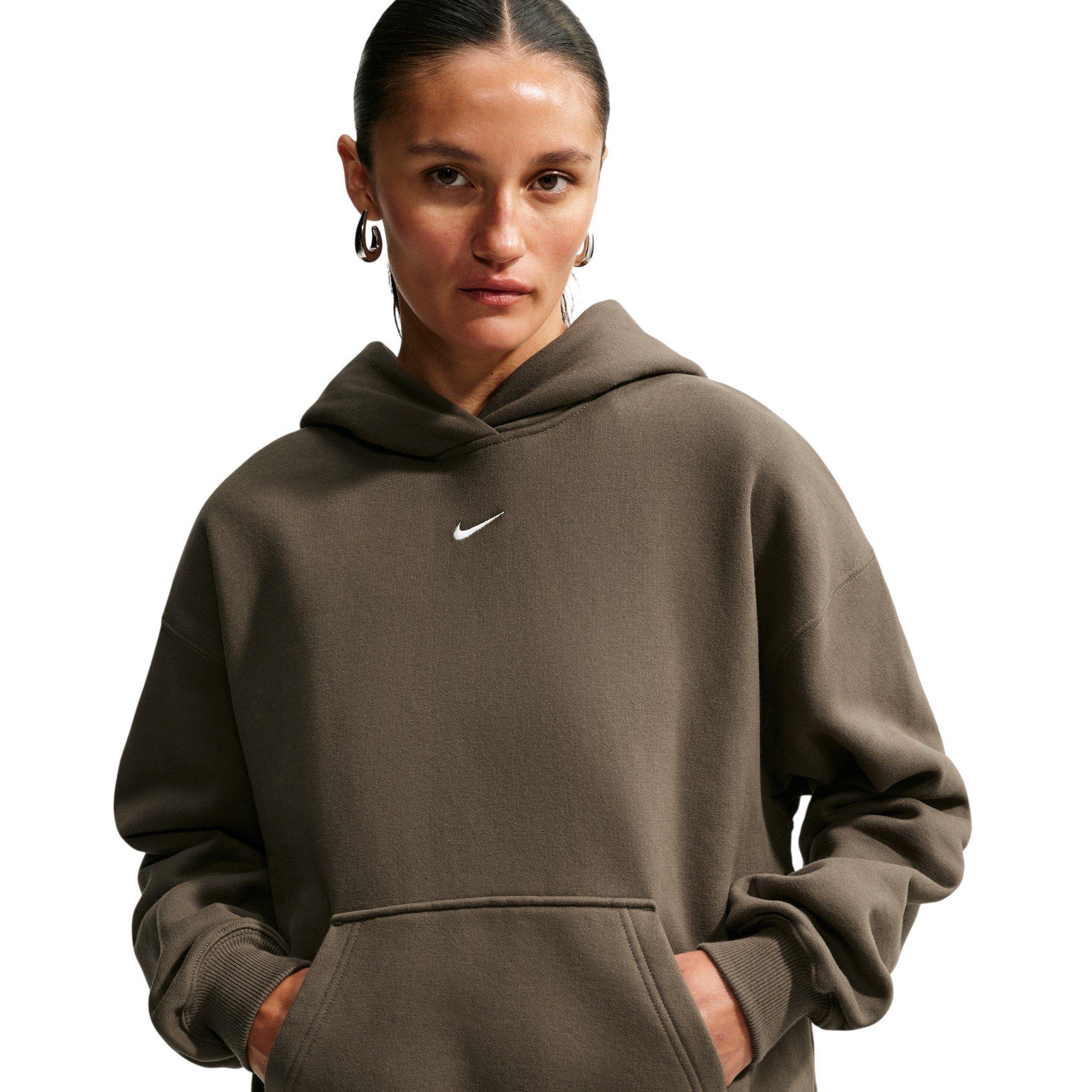 Nike Women's Studio Fleece Medium Weight Oversized Pullover Hoodie - Brown - BROWN